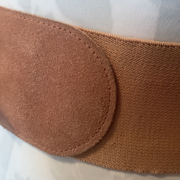 Access. Small Genuine Leather & Stretch Mauve Brass Tone Buckle Belt - Picture 5 of 11